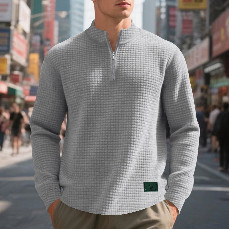 Fleece pullover for men, casual, with half-zip and textured design Amarae