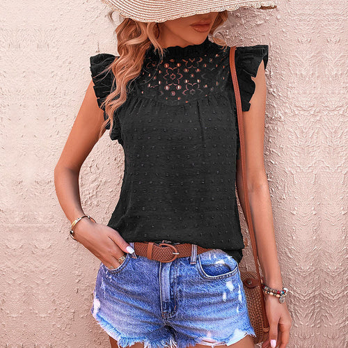 Top pour femme avec des détails en volants et une bordure en dentelle florale Chic & Stil