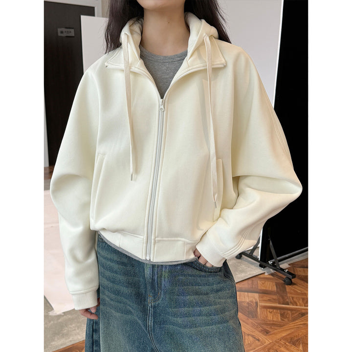Women's cropped hoodie with high funnel collar and balloon sleeves Amarae