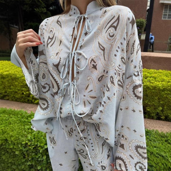 Women's wide Palazzo pants with paisley print, elastic waistband & pockets Amarae