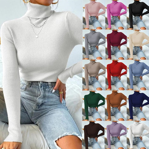 Women's Elegant Turtleneck Sweater with Fine Ribbed Texture Amarae