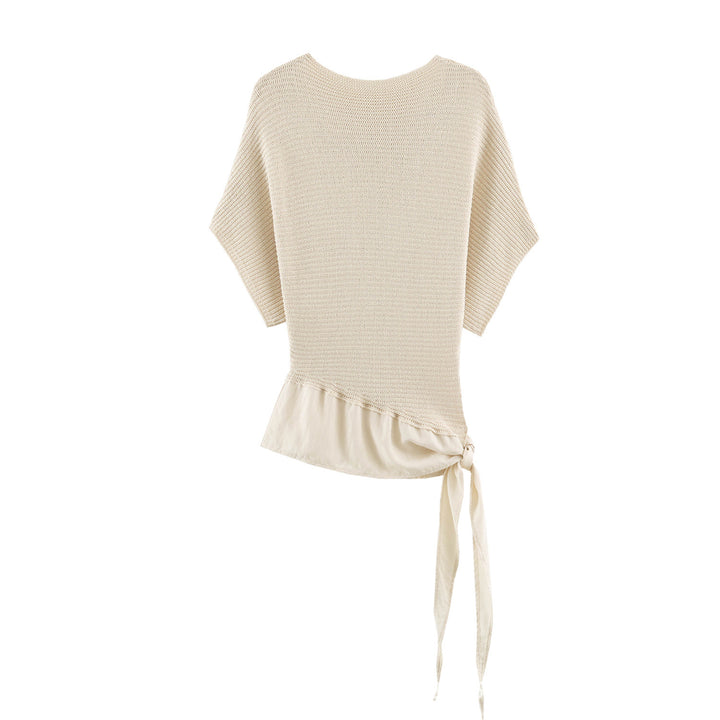 Women's Oversized Fine Knit Poncho with Asymmetrical Hem and Tie Band Amarae