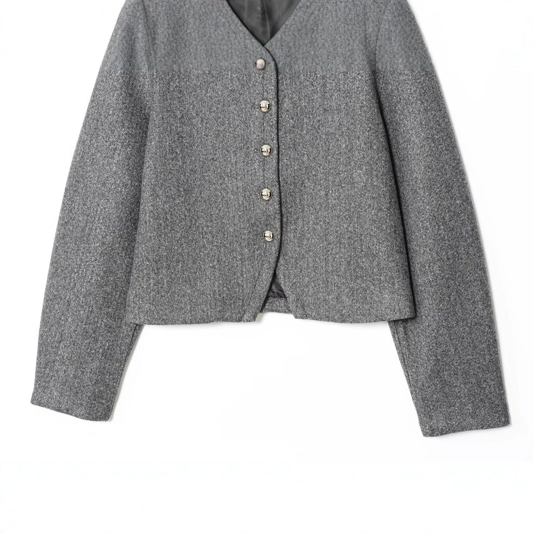 Women’s short jacket made of wool blend with round neck and decorative button placket Amarae