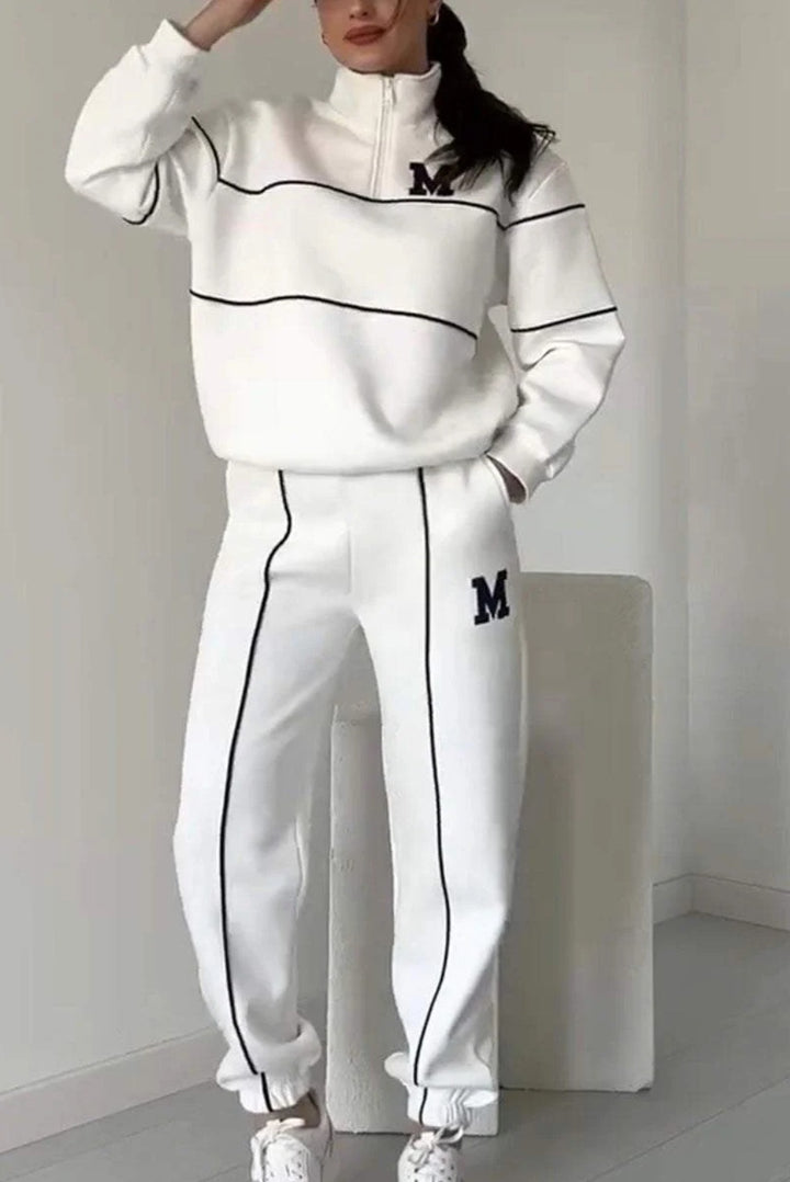 Ensemble de vêtements de détente sportifs pour femmes avec demi-fermeture éclair et taille élastique Chic & Stil