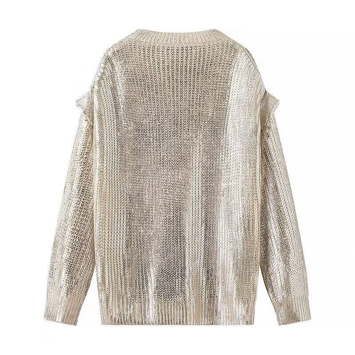 Ladies Glittering Chunky Knit Sweater with Cut-Out Shoulders Amarae