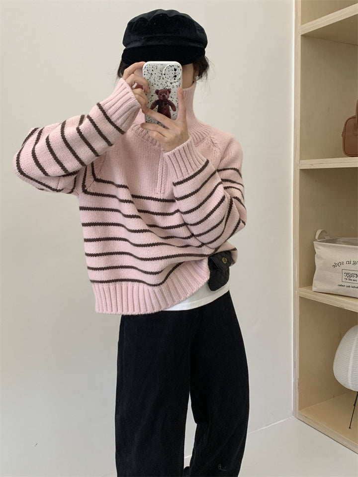 Pull en tricot décontracté pour femmes avec col sportif et motif rayé Chic & Stil