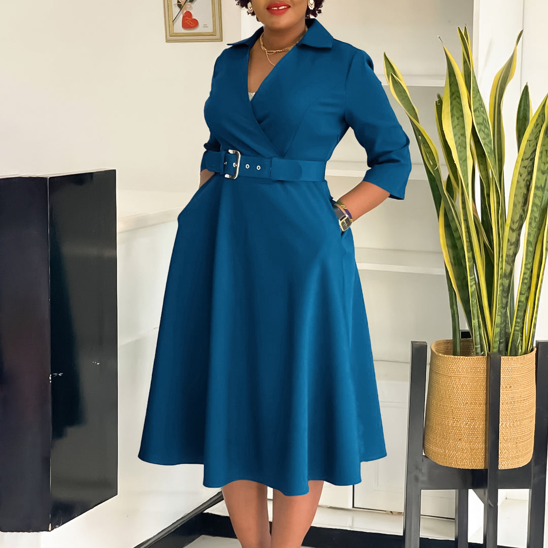 Wrap dress for women with a fitted belt and flared skirt Lune London