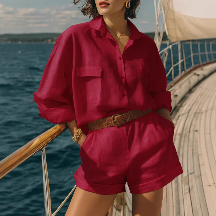 Women's Airy Short Sleeve Shirt and Shorts Set Lune London
