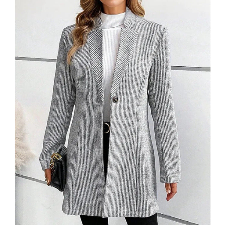 Ladies Elegant Long Blazer with fine ribbed pattern Lune London