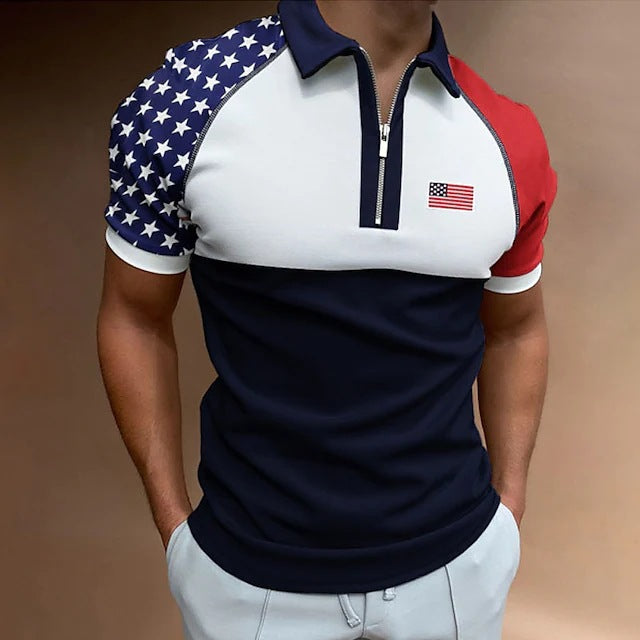 Men's Performance Polo Shirt with American Flag Application Lune London