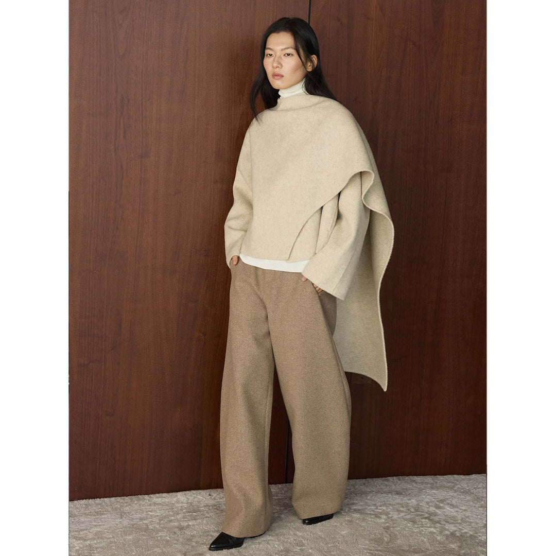 Women's Cape Coat with Asymmetrical Overlay and Wool Blend Amarae