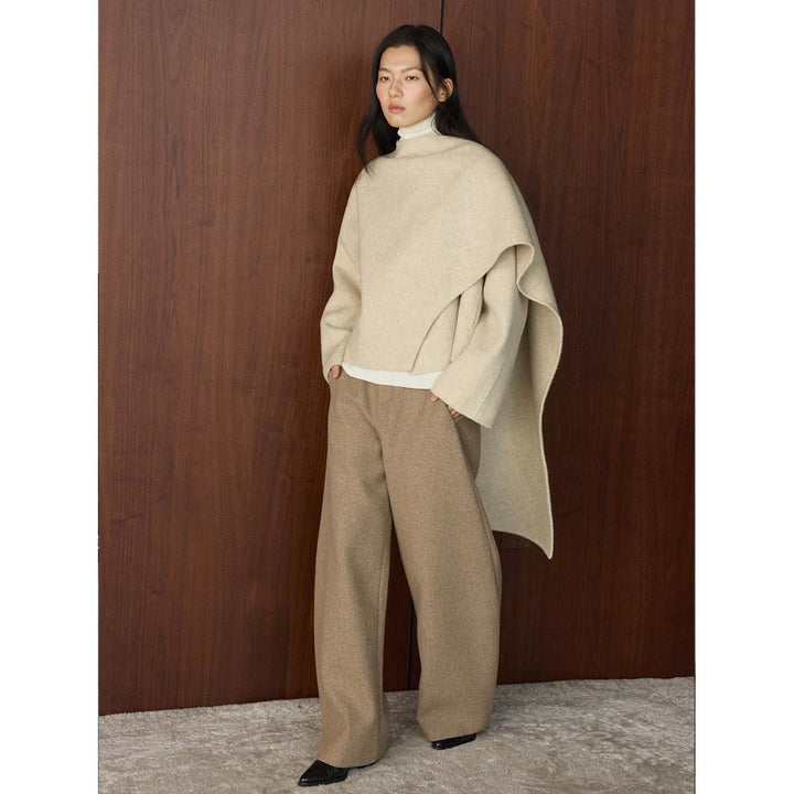 Women's Cape Coat with Asymmetrical Overlay and Wool Blend Amarae