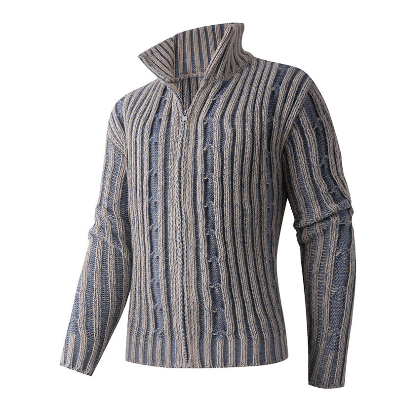 Fashionable knit jacket for men with high zipper and unique pattern Lune London