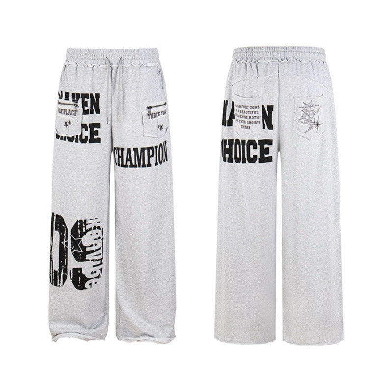 Women's Wide Palazzo Sweatpants with Comfort Waistband, Application Pockets and Typo Print Amarae