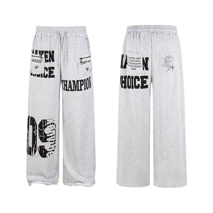 Women's Wide Palazzo Sweatpants with Comfort Waistband, Application Pockets and Typo Print Amarae