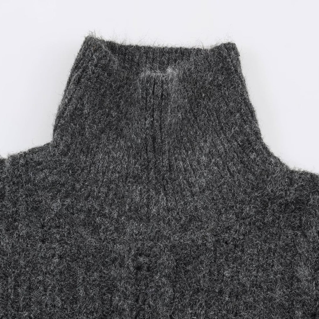Women's Chunky Knit Oversized Sweater with High Turtleneck and Cable Pattern Amarae