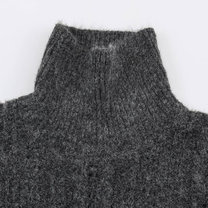 Women's Chunky Knit Oversized Sweater with High Turtleneck and Cable Pattern Amarae