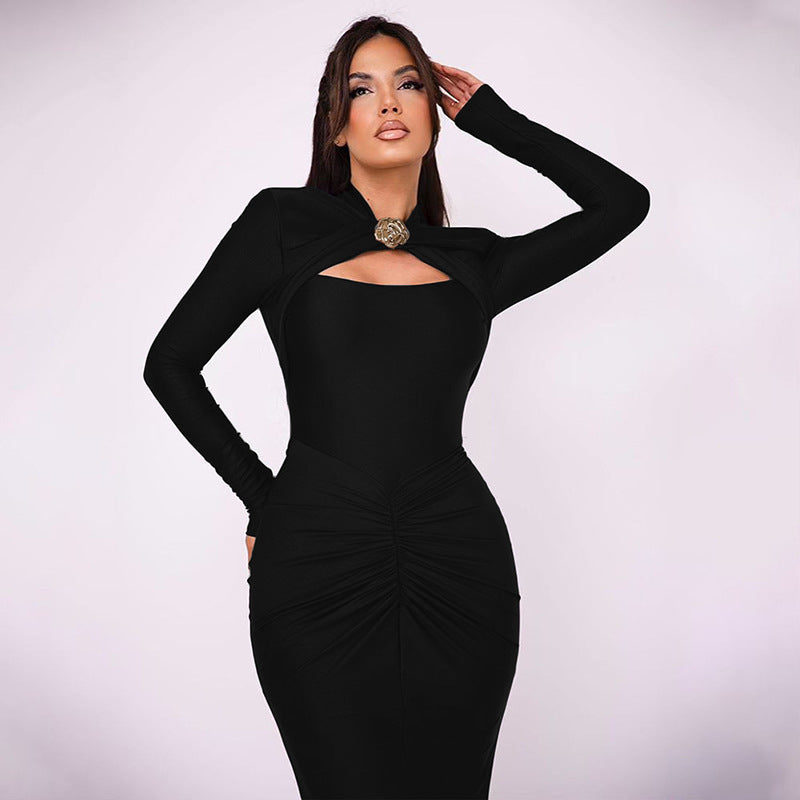 Strapless dress for ladies with gathers and long sleeves Lune London