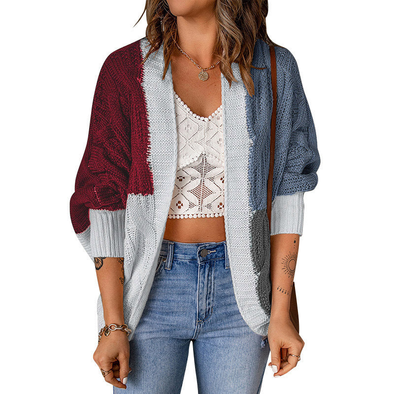 Ladies chunky knit cardigan with colorful pattern and relaxed fit Lune London