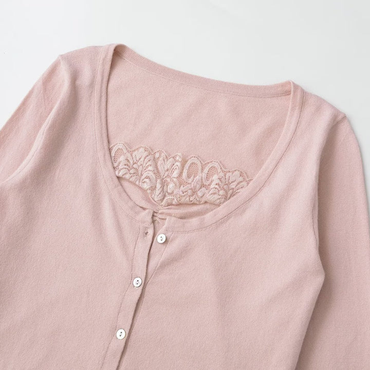 Women's fine-knit cardigan with lace insert and continuous button placket Amarae