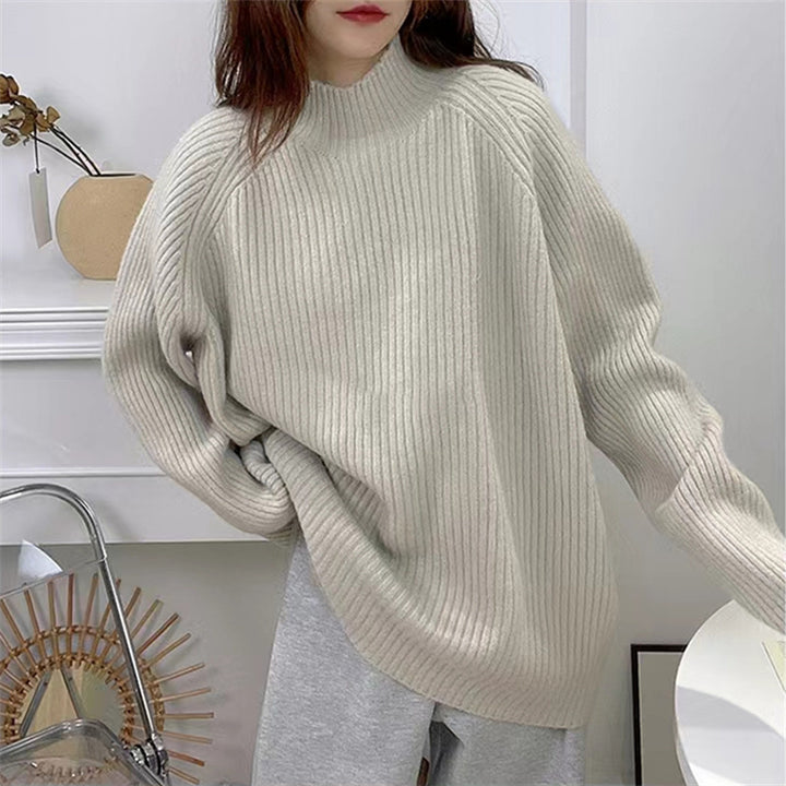 Sweater en maille épaisse pour femme avec col haut et design de côtes texturées Chic & Stil