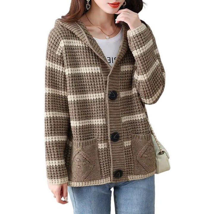 Cardigan rayé pour femmes avec capuche et grandes poches Chic & Stil