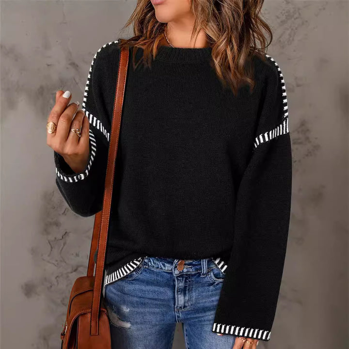 Pull-over tricot décontracté pour femmes avec des bords contrastés et une coupe décontractée Lune London