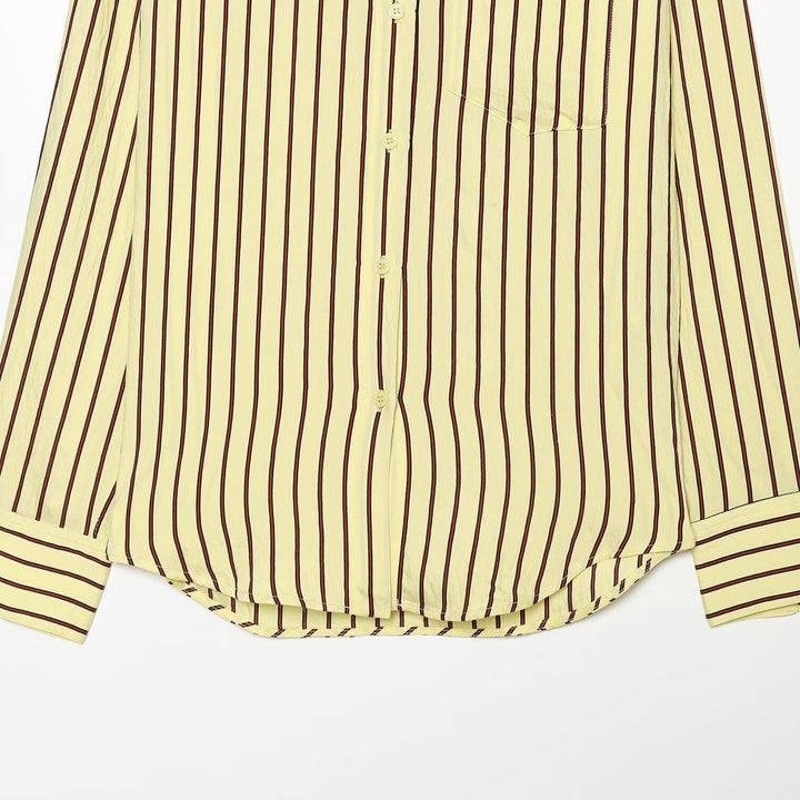 Women's Striped Oversized Blouse with Stand Collar and Chest Pocket Amarae