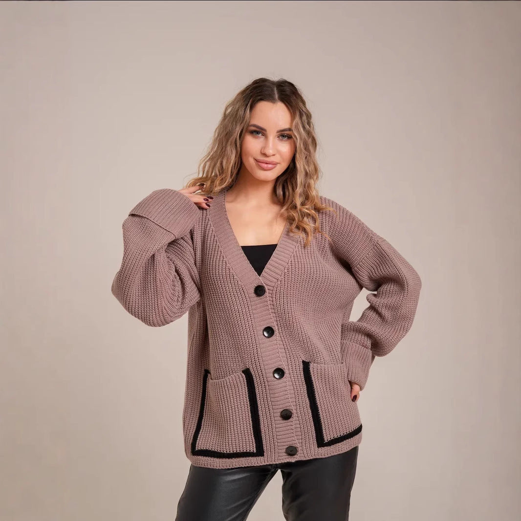 Knitted jacket for women with large collar and pockets Lune London