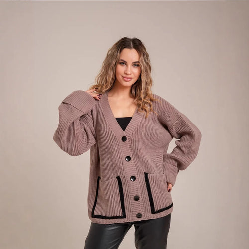 Knitted jacket for women with large collar and pockets Amarae