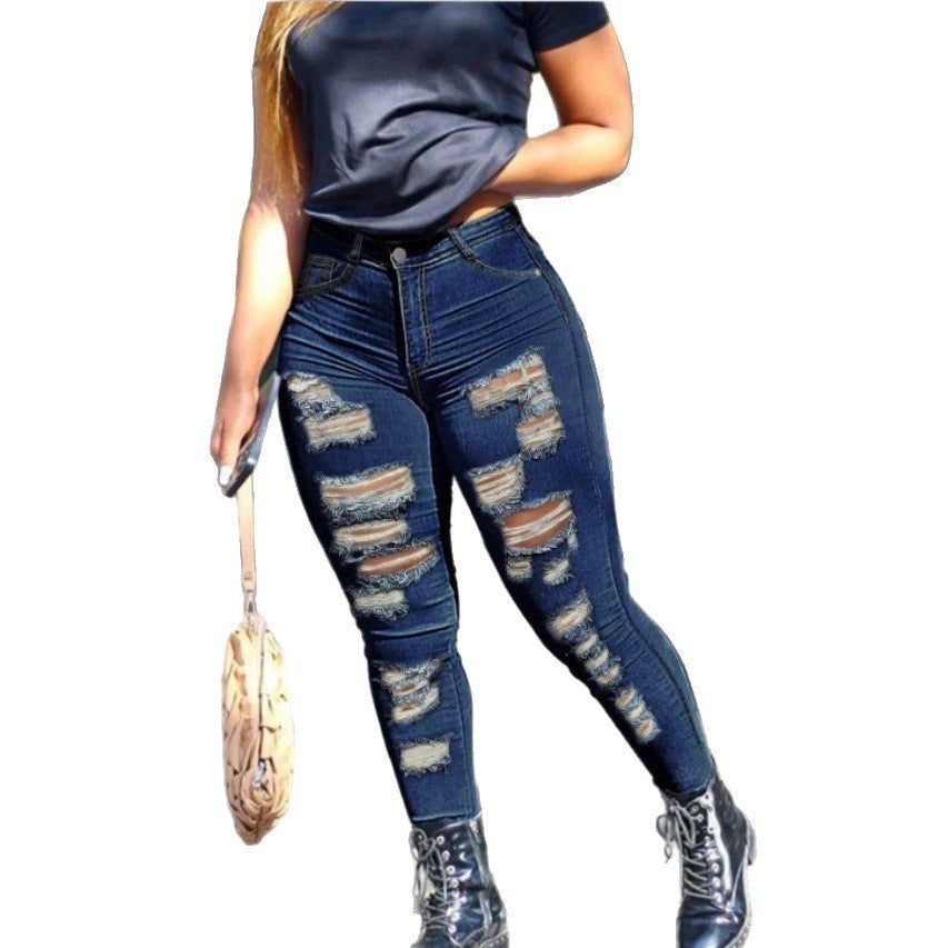 Ladies High-Waisted Skinny Jeans with Destroyed Details and Sculpting Cut Amarae