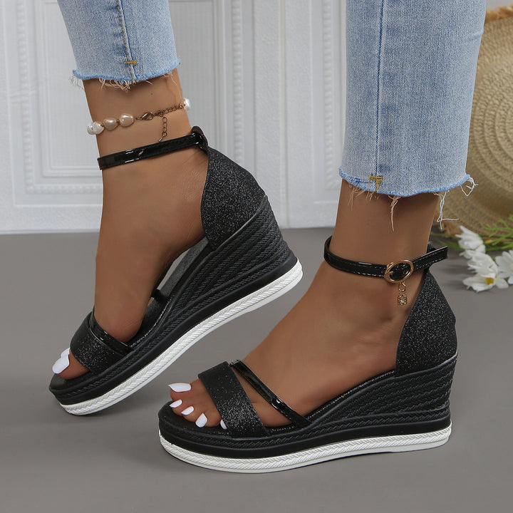 Wedge sandals for women with a sparkling finish and an elegant strap design Lune London