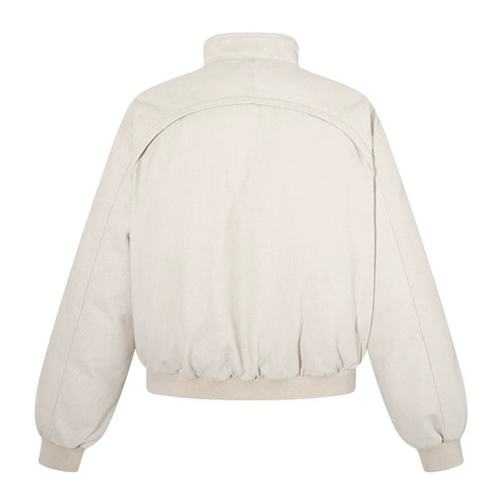 Women's short-cut bomber jacket with stand-up collar, concealed zipper, and elastic hem Amarae