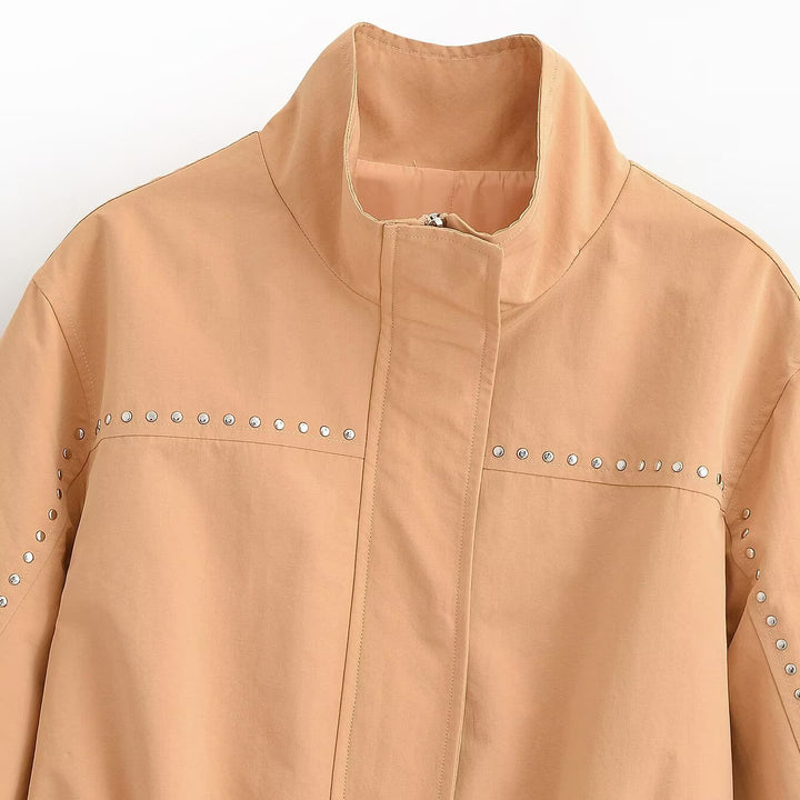 Women's short jacket with studded detailing, stand-up collar and belted waist Amarae