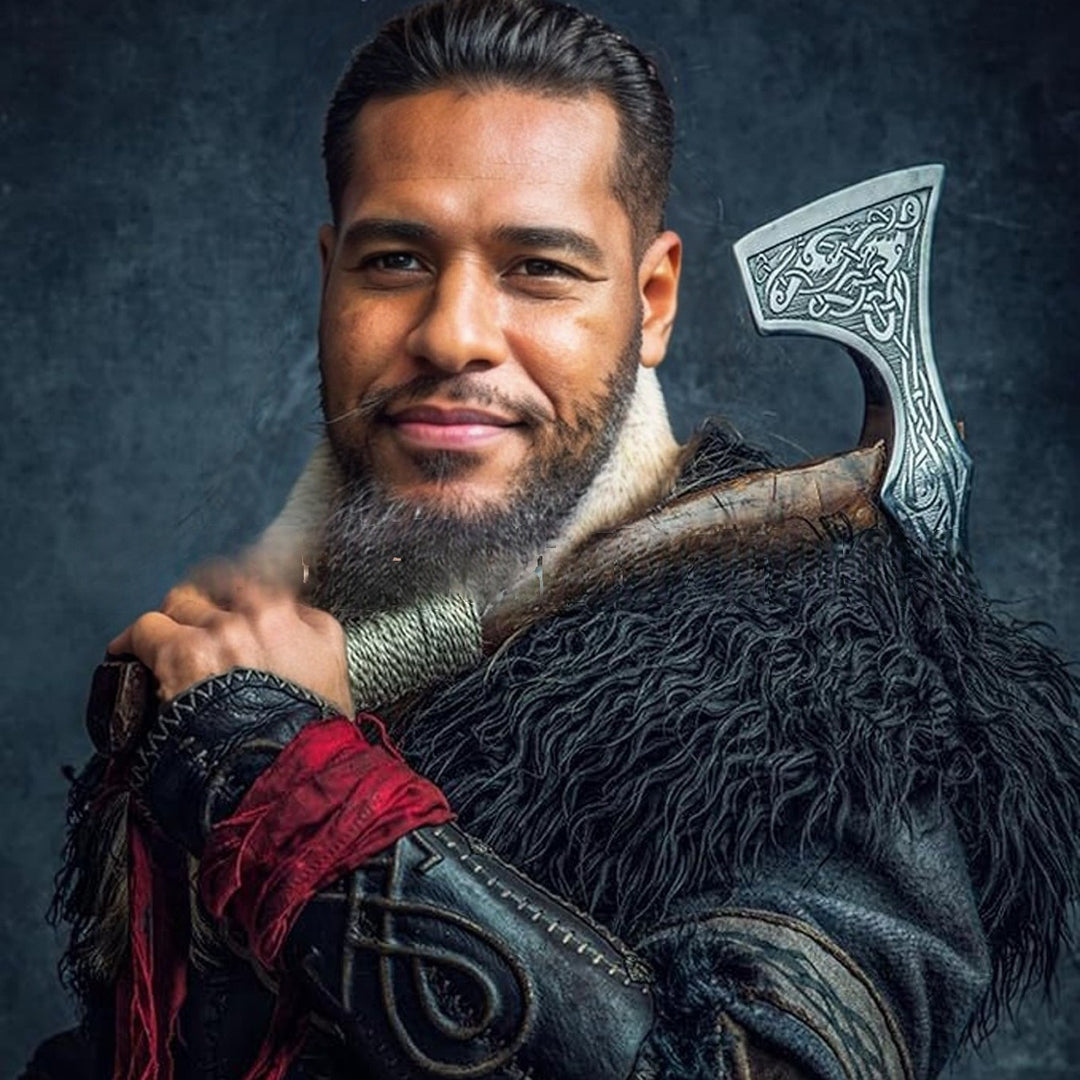 Men's historically inspired faux fur shoulder cape with leather straps Amarae