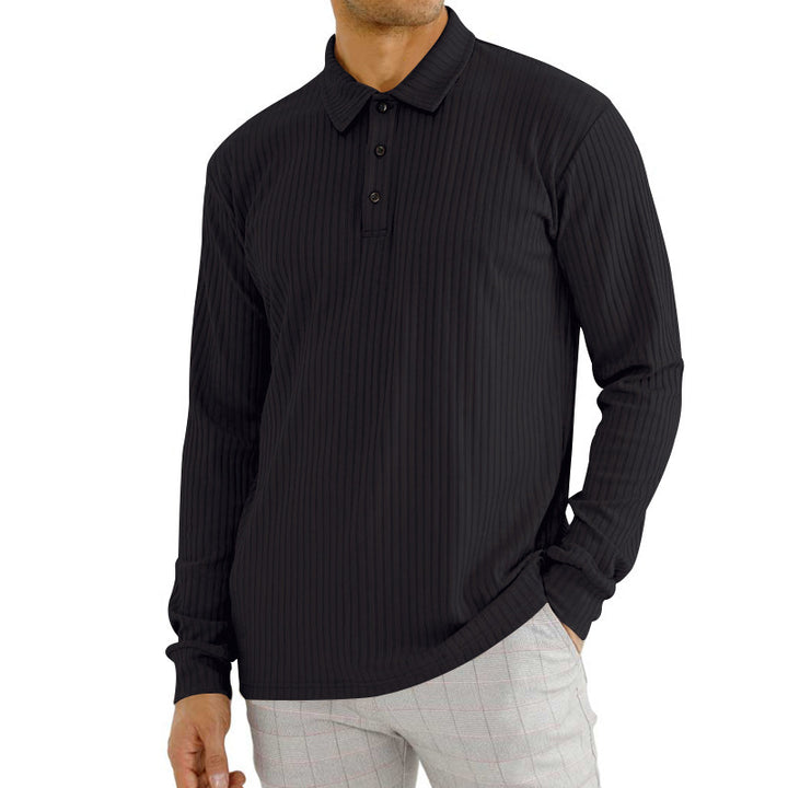 Men's long sleeve polo with texture and button placket Lune London