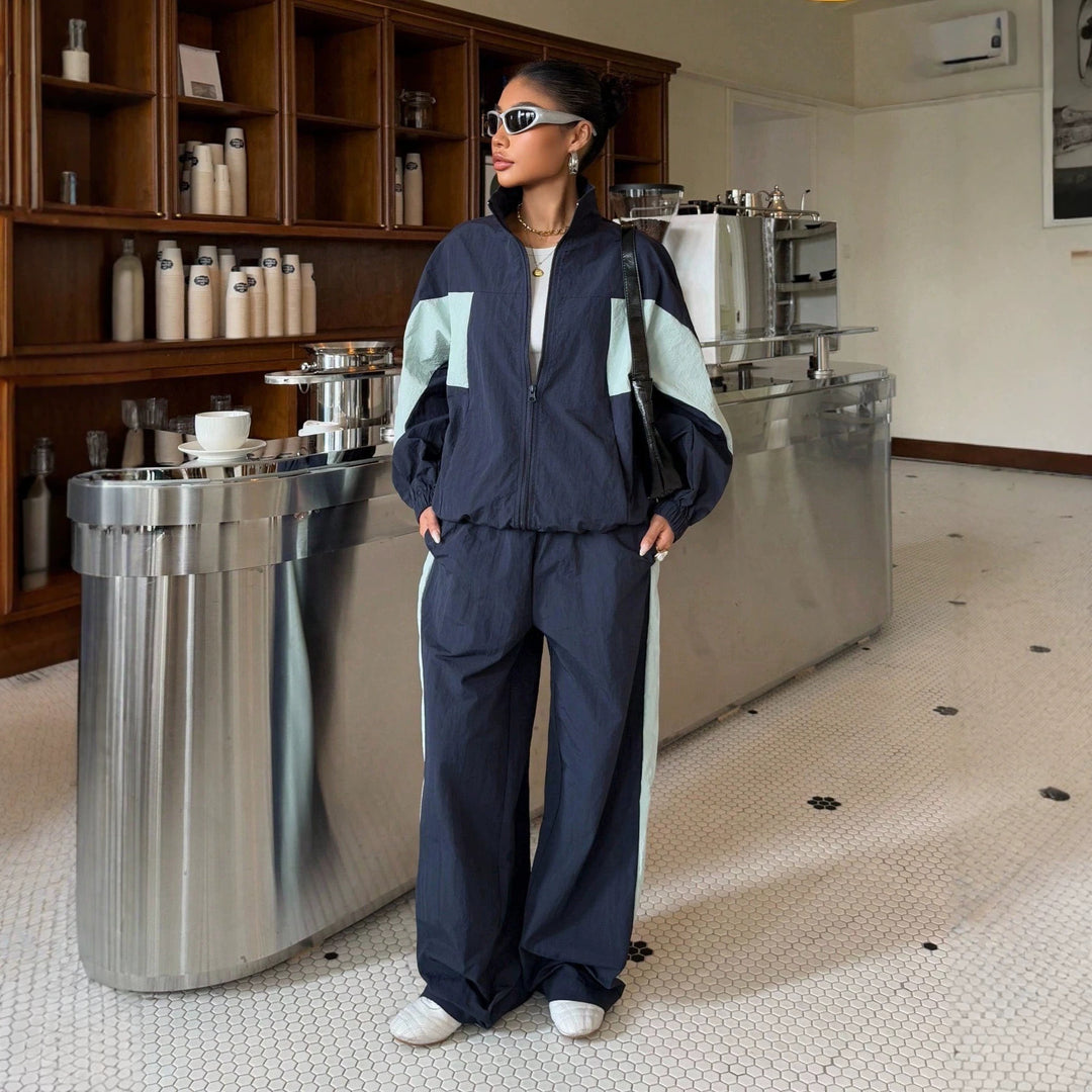 Women's Cropped Training Jacket and High-Cut Wide-Leg Jogging Pants Set Amarae