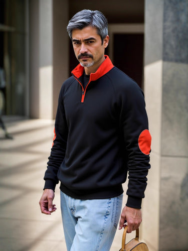 Sweat-mode sweater for men with functional zipper and contrasting elbow patches Amarae
