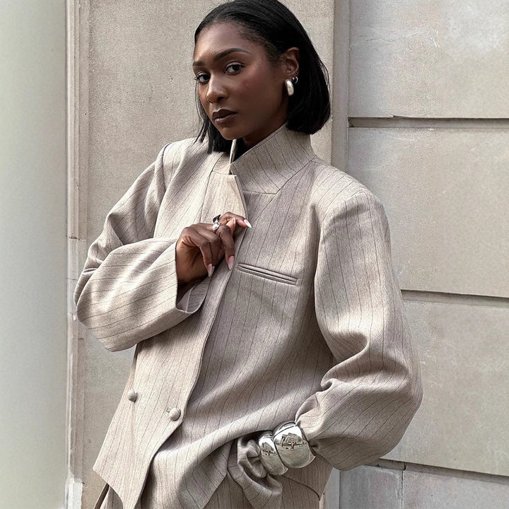 Women's Wide Pinstripe Trousers with Crease and High Waist Amarae