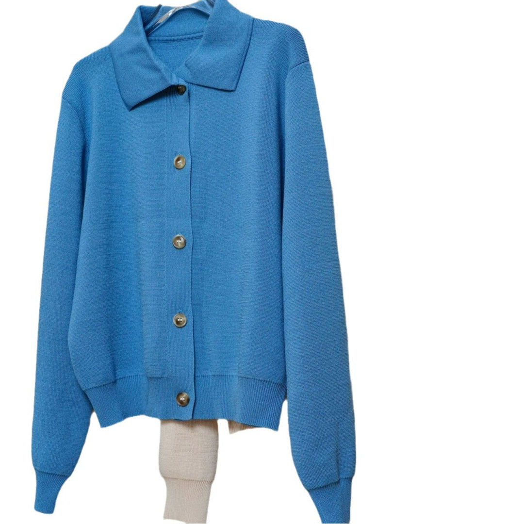 Ladies Lightweight Oversized Knit Cardigan with Shirt Collar and Pearl Buttons Amarae