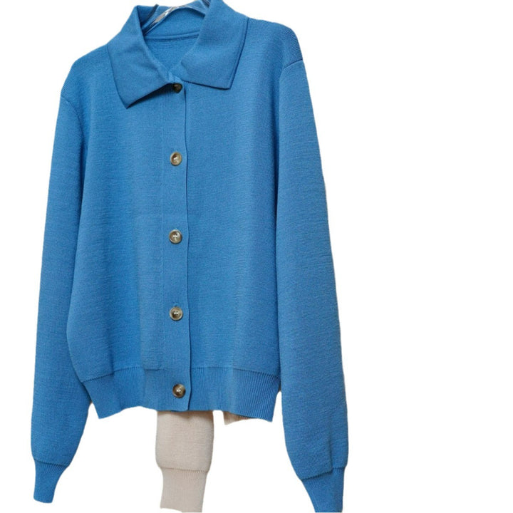 Ladies Lightweight Oversized Knit Cardigan with Shirt Collar and Pearl Buttons Amarae