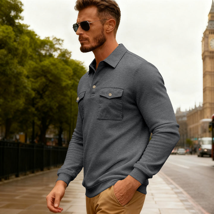 Men's elegant polo shirt with practical breast pockets and high-quality cotton blend Chic and style