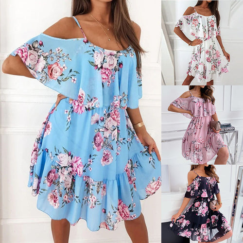 Chic Cold-Shoulder Mini Flowers Dress