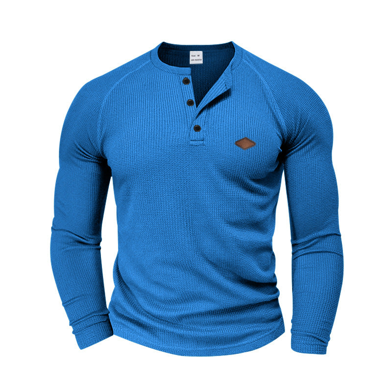 Men's Long Sleeve Henley T-shirt with Textured Fabric and Trendy Button Design Lune London