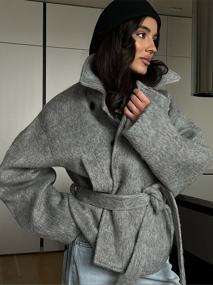 Oversized wool coat for women with tie belt and casual cut Lune London