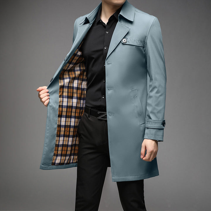 Men's Light Trench Coat with Tailored Fit, Chest Pockets and Adjustable Sleeve Straps Amarae