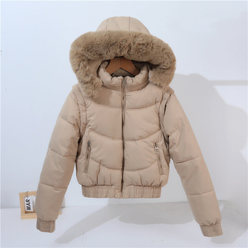 Short quilted jacket for women with removable hood and luxurious faux fur collar Lune London
