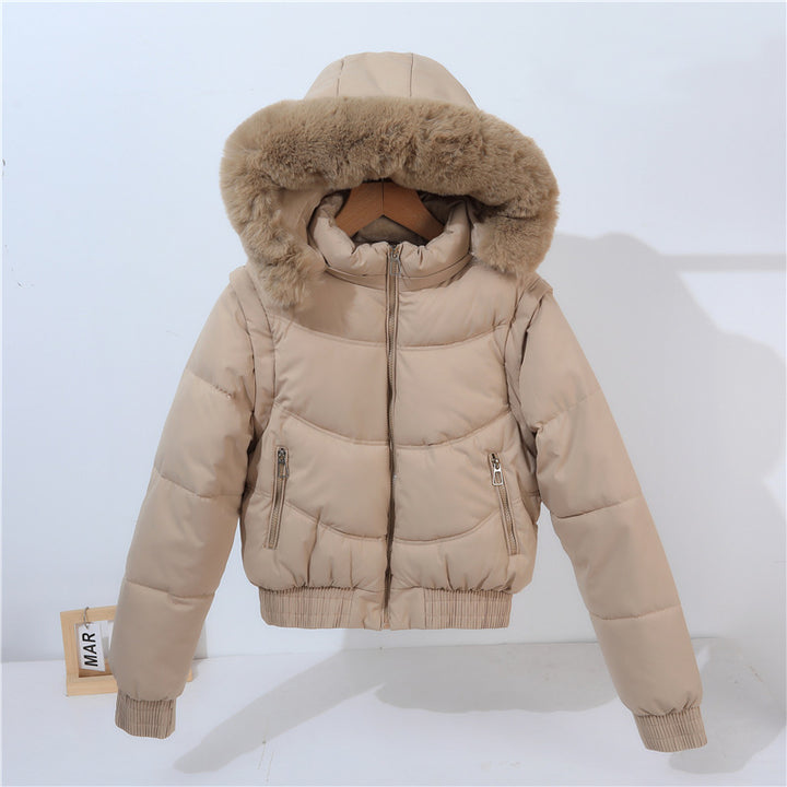Short quilted jacket for women with removable hood and luxurious faux fur collar Lune London