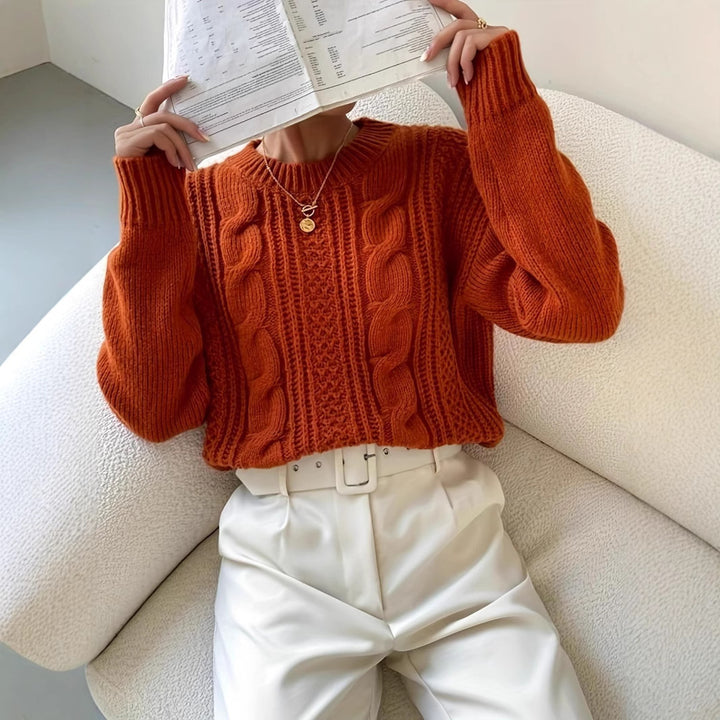 Women thick knit sweater with twisted pattern and wide sleeves Lune London