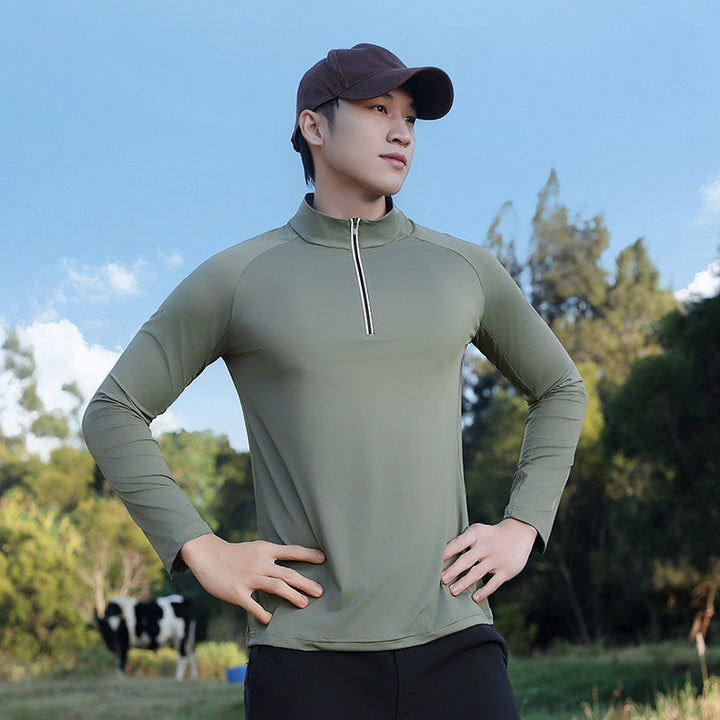 Men's breathable long-sleeve sports shirt with UV protection and zipper collar Amarae
